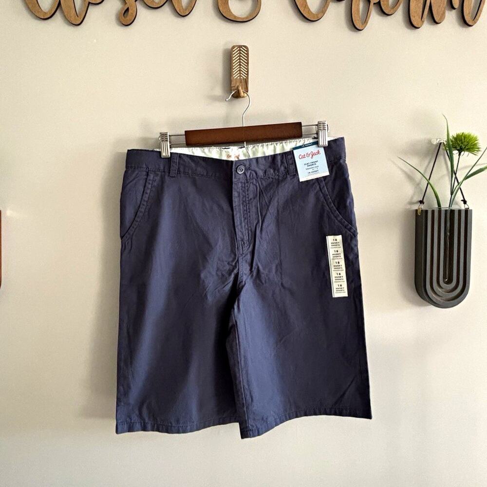 Cat & Jack Boys Flat-Front Chino Shorts Adjustable Waist Blue 18 Husky